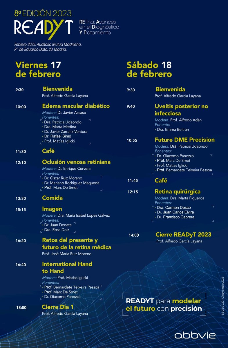 javierascaso's tweet photo. Agradecer a @AbbVie_ES su amable invitación a moderar la mesa redonda sobre #EdemaMacular diabético durante la 8 edición de #Readyt, celebrada en Madrid ante 400 participantes. Fue un placer coincidir con grandes expertos y amigos @medicoszaragoza @RetinaSERV @OftalmologiaSEO https://t.co/MTPgKfSHIg