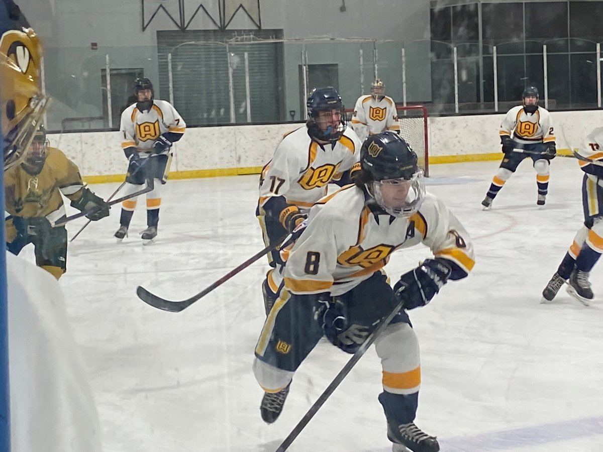 GAME DAY: Max Larkin (8, below), Jared Neilsen (17) and the Woodstock Academy boys hockey team play their 2nd game in 2 days as they travel to Trinity College in Hartford to play Glastonbury at 7:30 p.m. tonight. The Centaurs are 15-1 on the season; Glastonbury is 6-10-1.