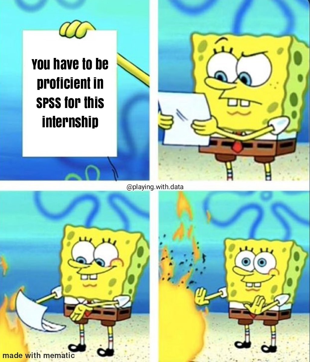 PlaywithData02's tweet photo. SPSS is still used🥴
#dataanalysis #datascience #dataanalyst #datamemes #datasciencememes https://t.co/LvhXRaC5Fk