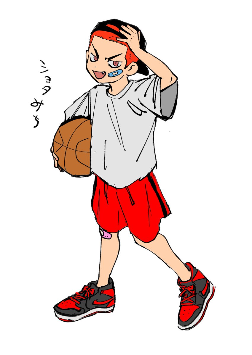 1boy male focus basketball bandaid red shorts bandaid on face solo  illustration images
