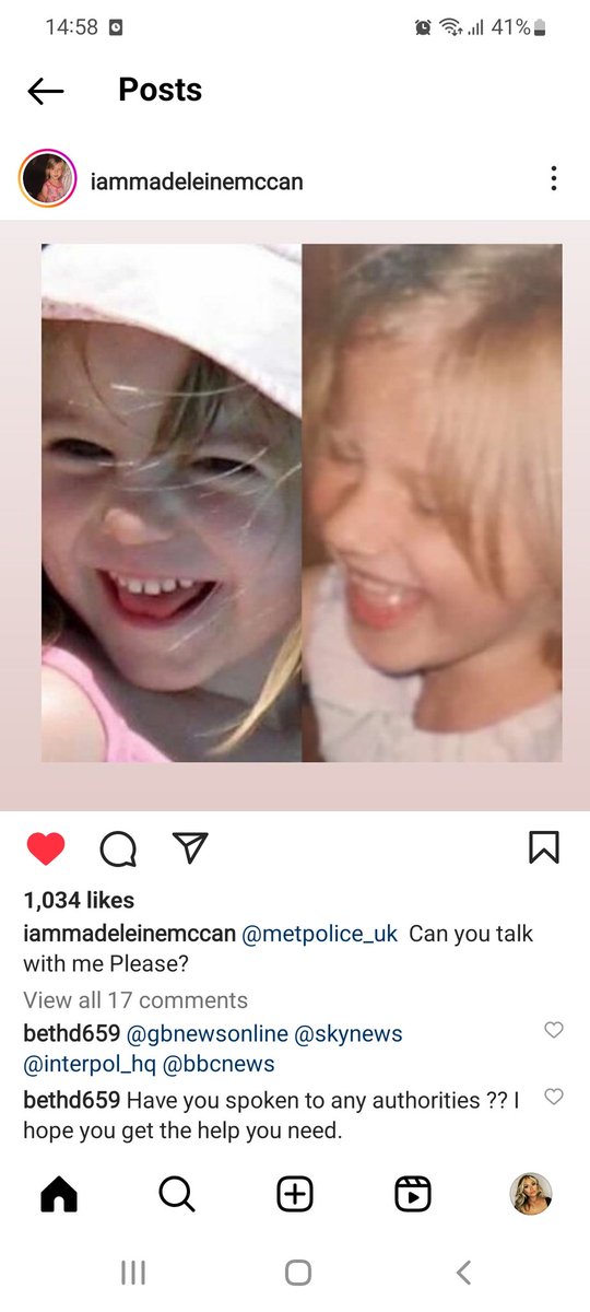 Betty0745's tweet photo. @metpoliceuk has anyone tried to contact this girl yet if she genuinely believes that she's maddie there's no harm in at least talking to her #MadelineMcCann #MadeleineMccann https://t.co/oGMjzwX7Ti