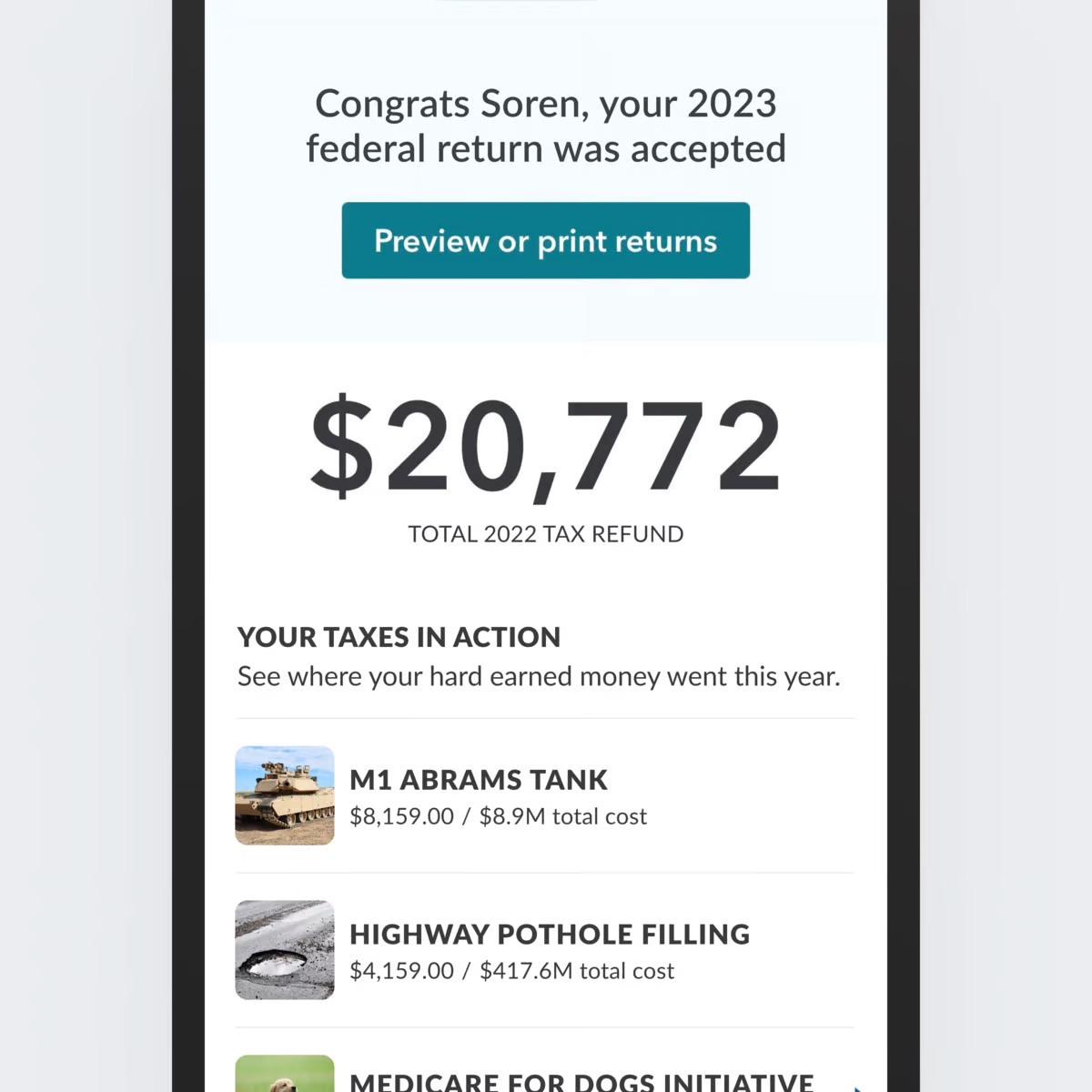 TurboTax see where your tax money goes