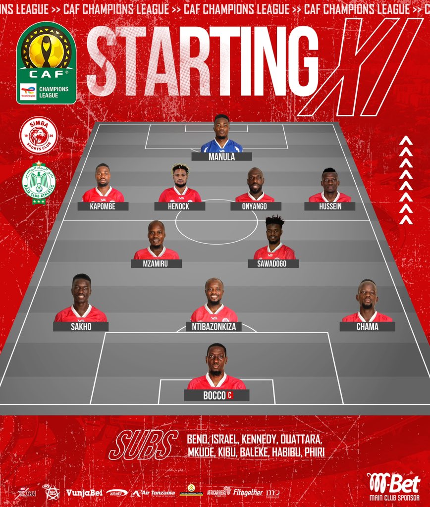 SimbaSC_EN's tweet photo. Our starting line-up. 

#WenyeNchi
#TotalEnergiesCAFCL 
#NguvuMoja https://t.co/xFzszKb0Zz