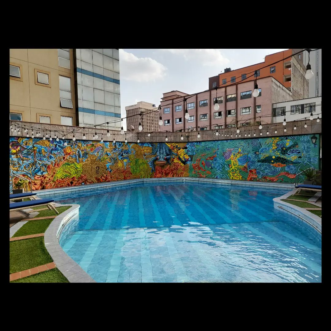 Stic1er's tweet photo. Poolside mural @nairobisafariclub did with the massive help of @Katruck 
#becauseartislife #mural #art #stic1er https://t.co/u2wI3HF1Yw