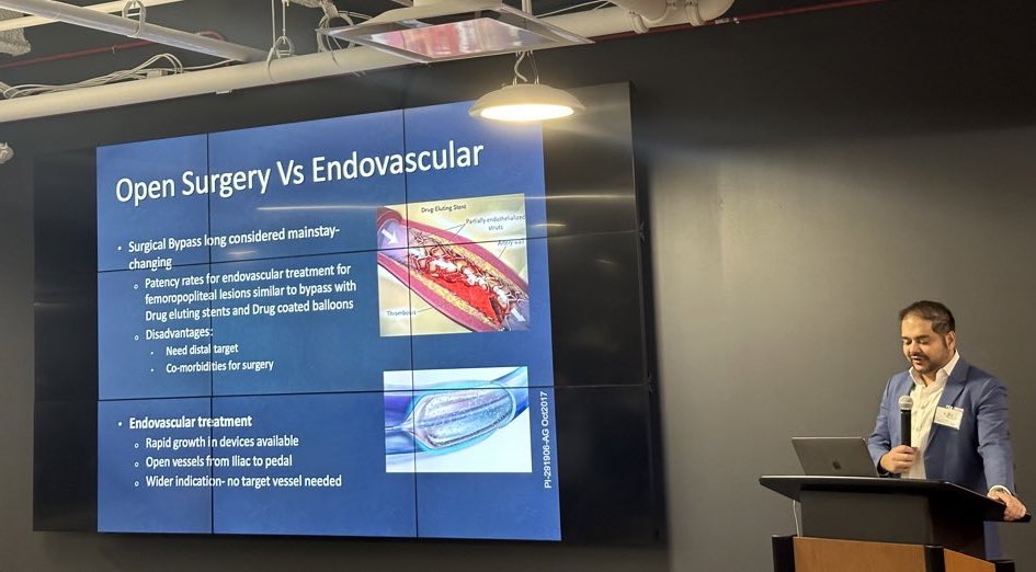 On the arterial side of things, <a href="/AbhiKumar47/">Abhishek Kumar M.D.</a> of <a href="/RutgersIR/">Rutgers IR</a> is discussing “Peripheral Arterial Disease”aka PAD, a condition affecting many patients. Learning how IR can help alleviate their symptoms 🙏🏽