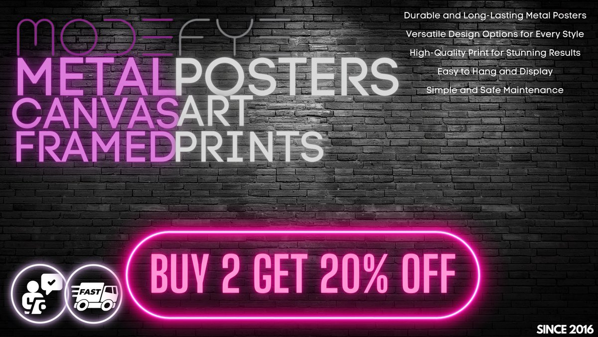Elevate your wall decor with #MetalPosters! Our high-quality, sleek designs add sophistication to any space. Choose from #Art, #Photography, #PopCulture, #Sports and more! #WallArt #HomeDecor #Durable #LongLasting #UpgradeYourSpace