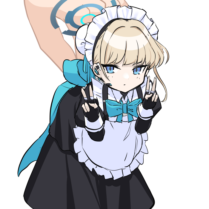 halo gloves fingerless gloves maid headdress blonde hair apron double v  illustration images