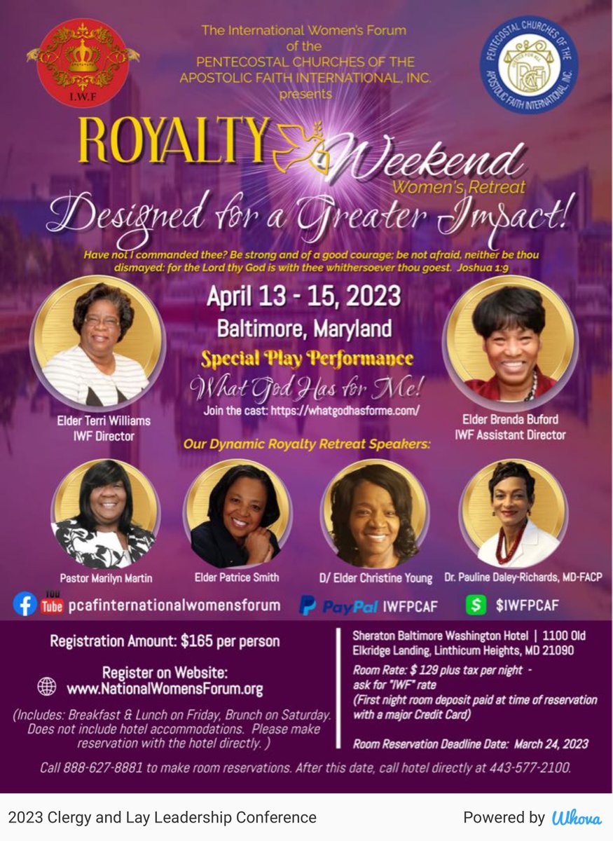 PCAFI IWF Women’s Royalty Weekend Retreat in Baltimore, Maryland  #TogetherAgain #PROCTOR20th #SDPC20th via Whova event app whova.com/whova-event-ap…