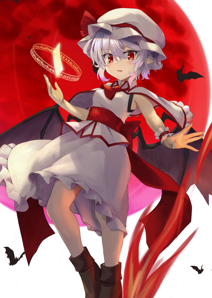 remilia scarlet 1girl solo hat red eyes wings bat wings ascot  illustration images