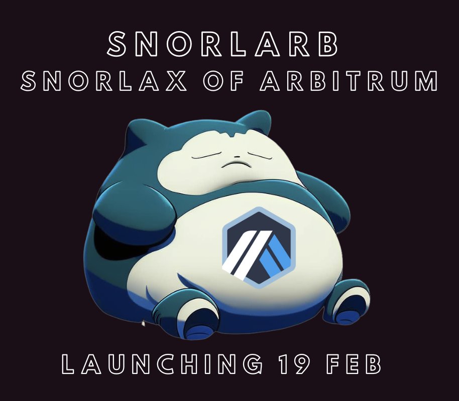 snorlarb's tweet photo. Snorlarb - Snorlax of #Arbitrum 

Let's wake the Snorlax of Arbitrum together because it is now Arbitrum Season!! 

Launching on 19 Feb 2023 🚀

Join our TG for airdrop info soon!

https://t.co/gcMbN96jpR

#ARBINU #arbzilla #arbitrumgem https://t.co/qzSOFwGhSZ