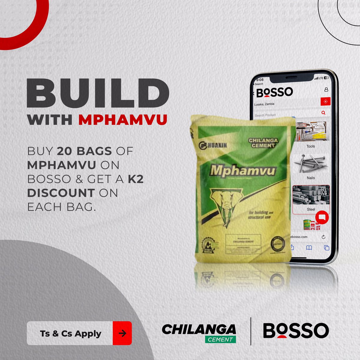 Bosso_Africa's tweet photo. Here’s to building bigger and stronger bonds with our Bossoles. Shop on https://t.co/vFvFiDQOnM to get those deals in the bag. @ChilangaCement #TakeCharge ⭕️ #AfricasConstructionPartner

#BossoNiBoss #mphamvu #diy #zambiakuchalo #hardware #ConstructionTech  #AfricaHousing https://t.co/QfzlIIbDLY