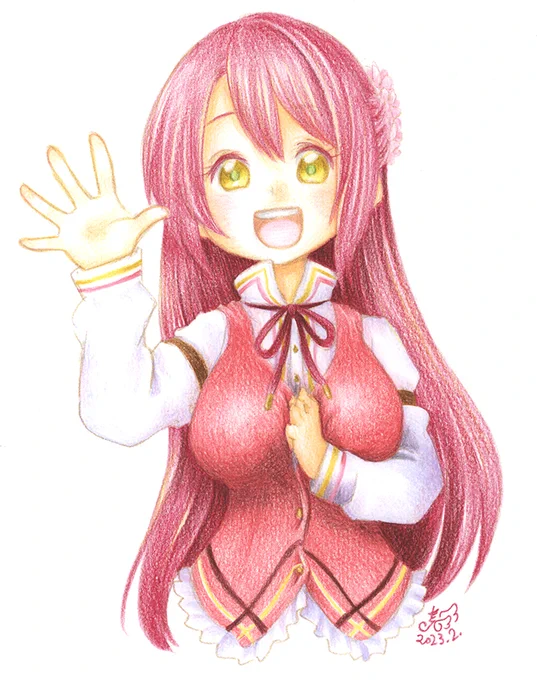ウメさんに支援票頂いてるのを見かけたとこの副団長描くやつ2023(5)ゼラニウムさん!ここまで5人中チョコモス以外金目だな…#フラワーナイトガール#花騎士8周年 