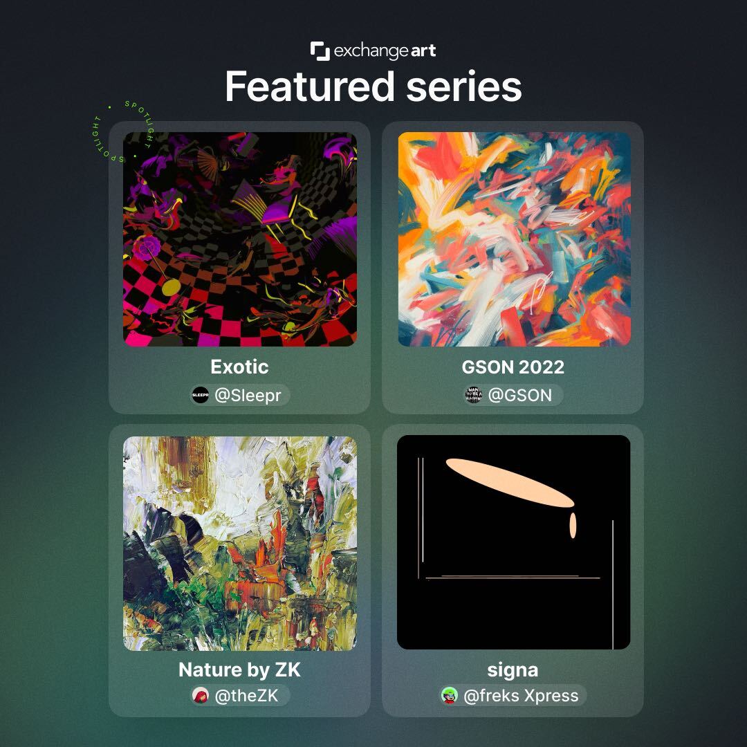 Today's homepage was curated by our friends from <a href="/MonkeyBabyBiz/">Monkey Baby Business (MBB)</a> 

Let's see what they picked for us 👀

Featured Series are:

"Exotic" by <a href="/sleeprNFT/">sleeprNFT</a>
"GSON 2022” by <a href="/gsonart/">GSON</a>
"Nature by ZK" by <a href="/theZK__/">ZK🔅</a>
"signa" by @frekl7 

Go check them out and show em some love ♥️