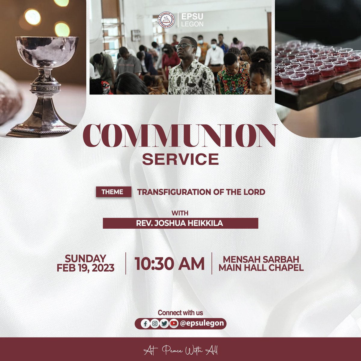 epsulegon's tweet photo. Join us this Sunday for our Communion Service with Rev. Joshua Heikkila.
#AtPeaceWithAll #OneInChrist https://t.co/JdzyFkQOaP