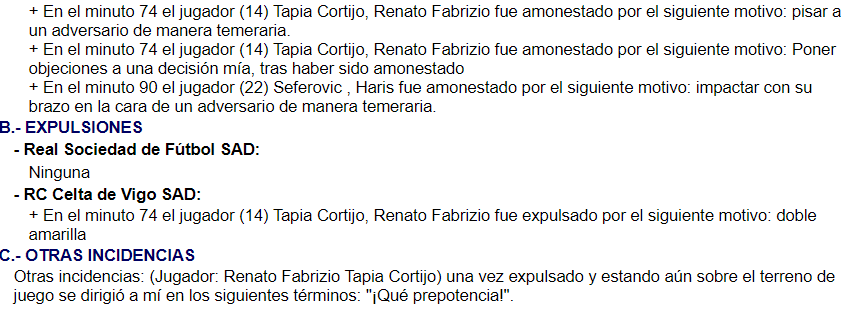 LaLigaenDirecto's tweet photo. OFICIAL. Ortiz Arias ha expulsado a Renato Tapia por "poner objeciones" a una decisión del árbitro. Lo dicho, la piel finísima. 

Además, el colegiado recogió en el acta que el jugador del Celta le dijo "qué prepotencia". https://t.co/FVHHmWwx51