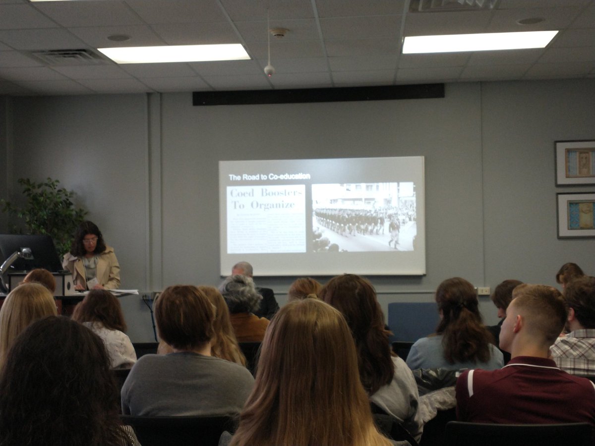 TAMUHGSO's tweet image. Standing room ONLY for "Women's History in Education, Politics, and Combat" - here Kara Culp, @TAMU literally slaying dragons with an epic paper on the journey towards women's admission to A&amp;amp;M!!! Smashed it!!! @historyTAMU @TAMUArtSci @TAMUGradSchool
