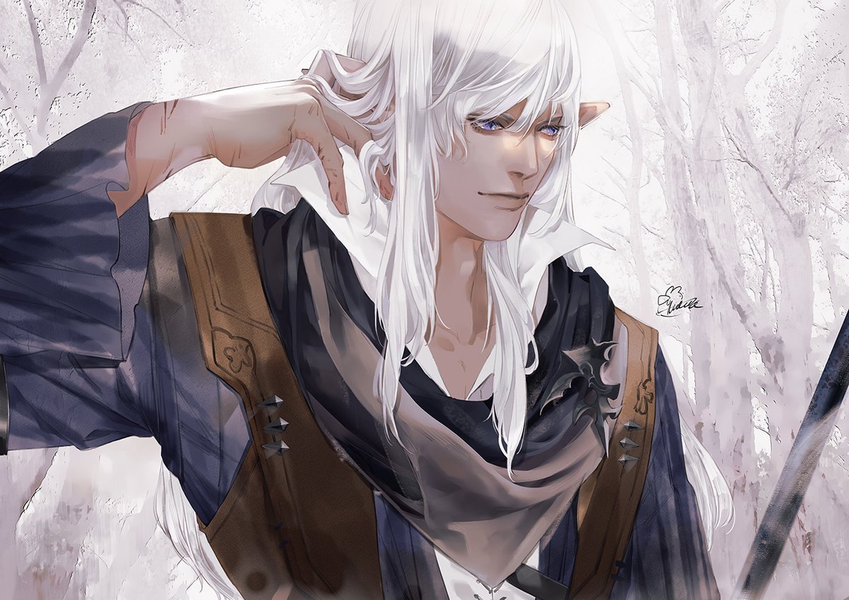 pointy ears armor elf weapon elezen holding sword  illustration images