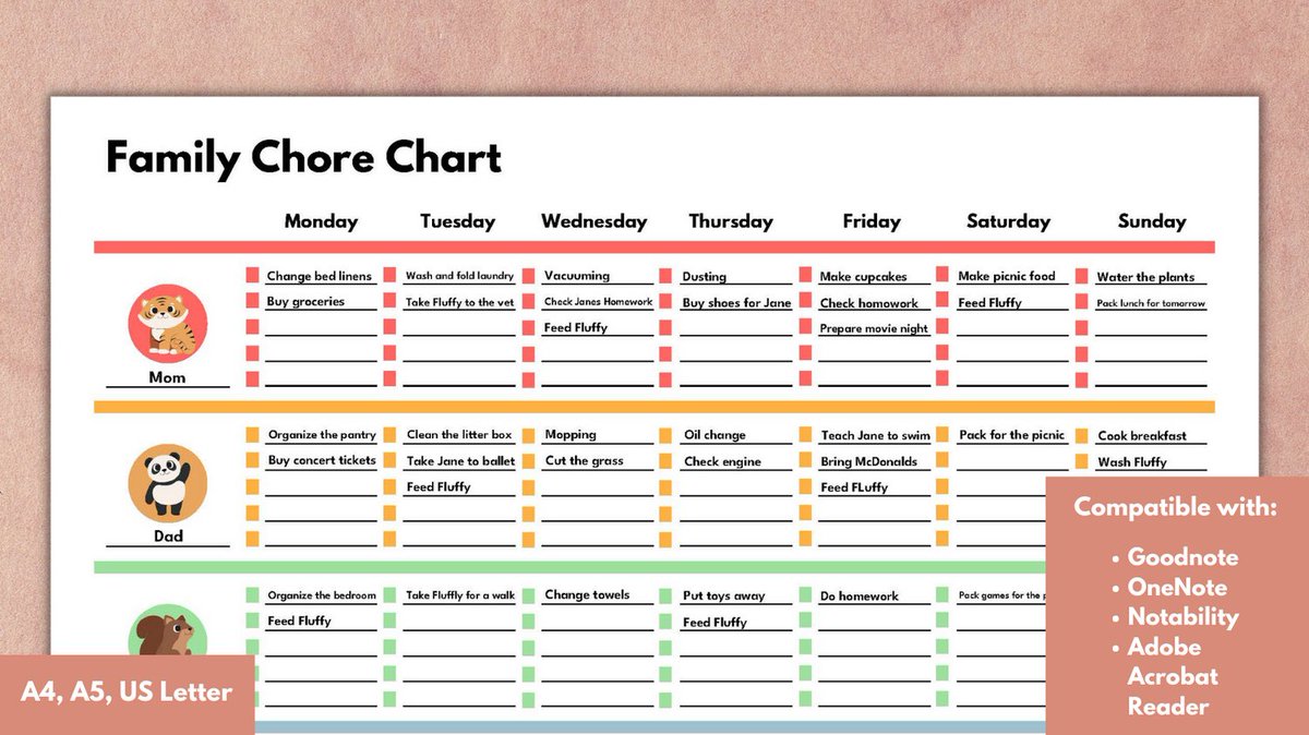 Family chore chart: etsy.me/3S7rhAn

#FamilyChoreChart #ChoresForKids #FamilyOrganization #ChoreIdeas #ChoreListTemplate #CleaningScheduleIdeas #HomeManagementTips #HouseholdChoresForKids #KidFriendlyChores #ChoreChartInspiration #etsy