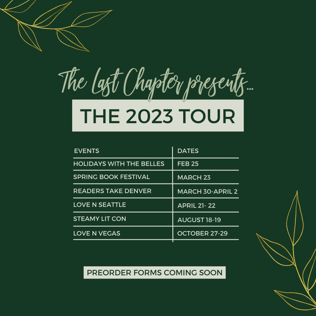 The Last Chapter presents... the 2023 tour! Where will we see you, Main Characters?!✈️

Find the Readers Take Denver preorder form here: thelastchapterbookshop.com/collections/re…

Preorder forms for other upcoming events coming soon!

#thelastchapter #booksigning #bookevent
