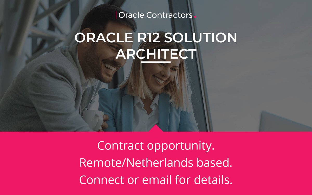 Oracle_Global's tweet image. CONTRACT OPPORTUNITY: Oracle R12 Solution Architect
Rate: €600 per Day
Location: #Remote #Netherlands

For details, please contact Lewis Ward on Lewis.Ward@oraclecontractors.com
 
#OracleContractors @Oracle #Oracle #OracleJobs #OracleCloud #Financials #R12 #Nederlands #Cloud