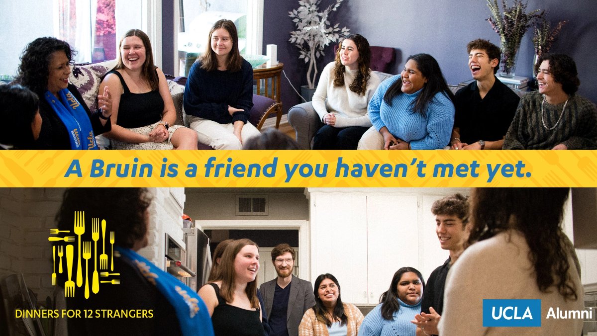 UCLA_Alumni's tweet photo. Dinners for 12 Strangers is celebrating more than 50 years of bringing #Bruins together. Sign up to attend a regional alumni dinner on either Feb 25, Feb 26 or March 5, in-person or virtually. Find a gathering taking place near you, here: https://t.co/Cm85ePdIMp.
#D12UCLA https://t.co/EdQuAV1O6V
