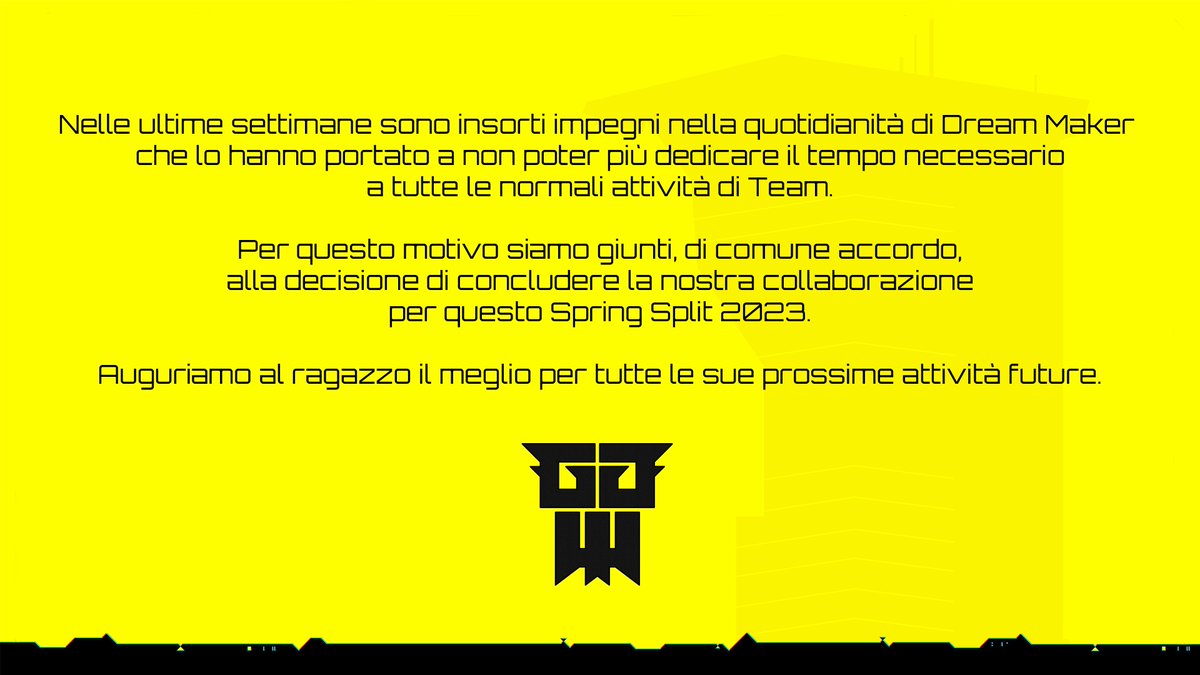 COMUNICAZIONE IMPORTANTE riguardante @lol_DreamMaker Seguiranno, nei prossimi giorni, ulteriori comunicazioni riguardo al ruolo di Midlaner nel nostro Team. #PGNATS @PGEsportsIT_LoL