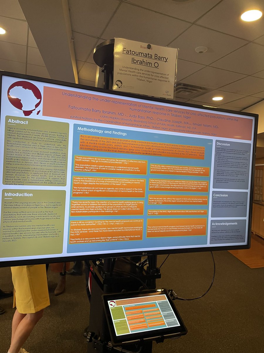 barry_adelle's tweet photo. At @HarvardChanSPH today, presenting my qualitative study on Mental Health care in the humanitarian response plan for crisis affected populations of Tillaberi, Niger 🇳🇪 at the inaugural #Harvard_Africa_Health Conference #publichealth #niger #mentalhealth #harvard #hopkins https://t.co/8YaglA5lXb