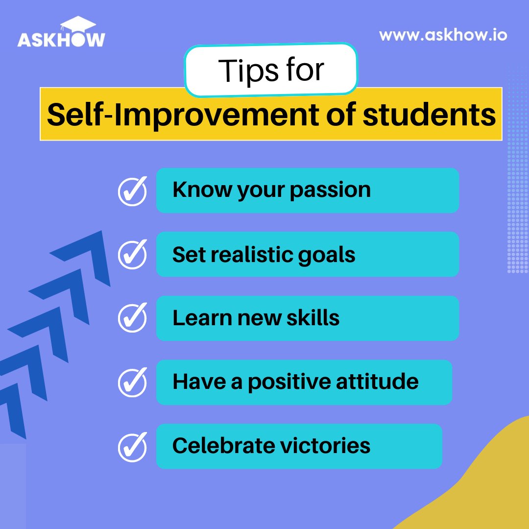 #Self-improvement is an ongoing process that is #essential for #students to succeed in both their #academic and personal lives.

#studentselfimprovementtips #StudentWellbeing #education  #Passion  #goal #victory  #studentbenefits #studentmotivation #learning #londonschools