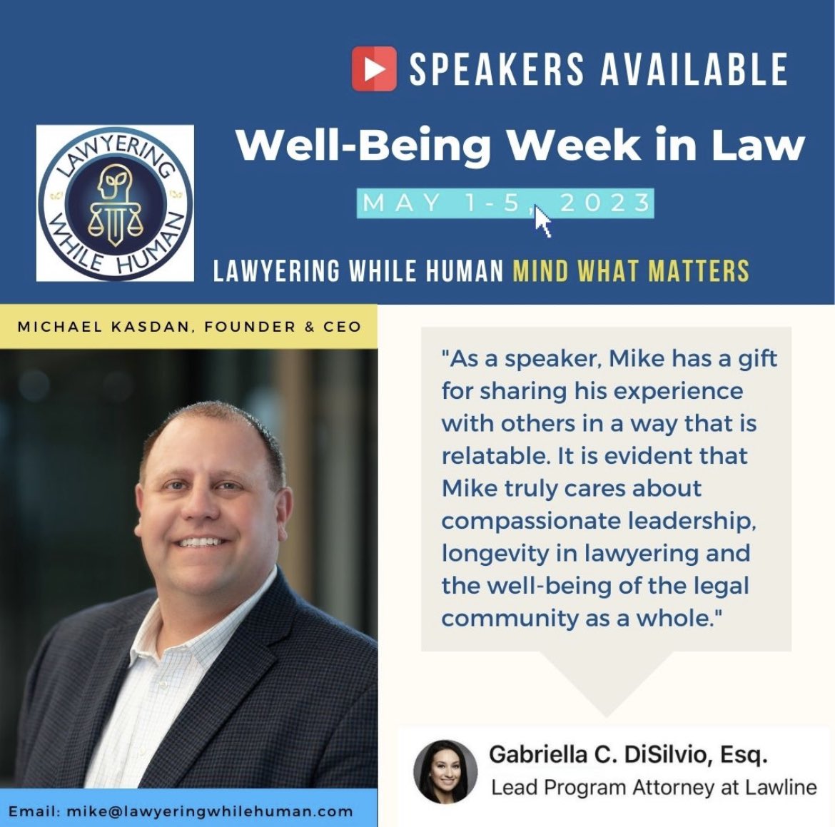 Would love to speak at your school, firm or organization about #MentalHealth #wellbeing