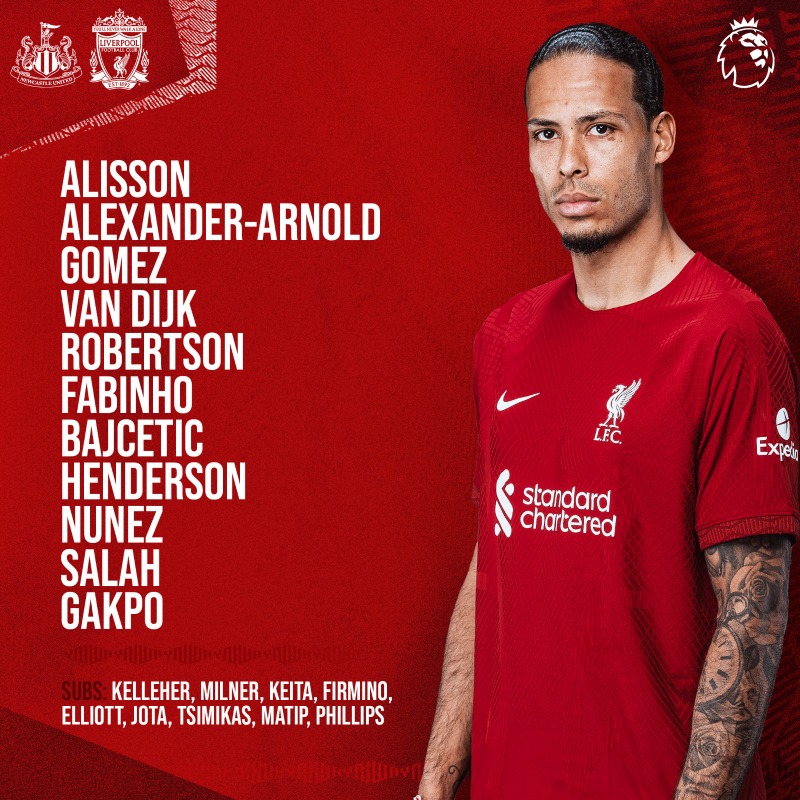 LFC's tweet photo. The Reds to take on Newcastle today 📋🔴

#NEWLIV
