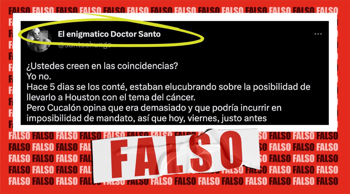 SegcomV's tweet image. Circula información falsa en redes sociales que pretende generar caos en el país. El Primer Mandatario se encuentra bien de salud y su intervención del peroné evoluciona según lo previsto. Solicitamos a la ciudadanía mantenerse informado por cuentas oficiales.