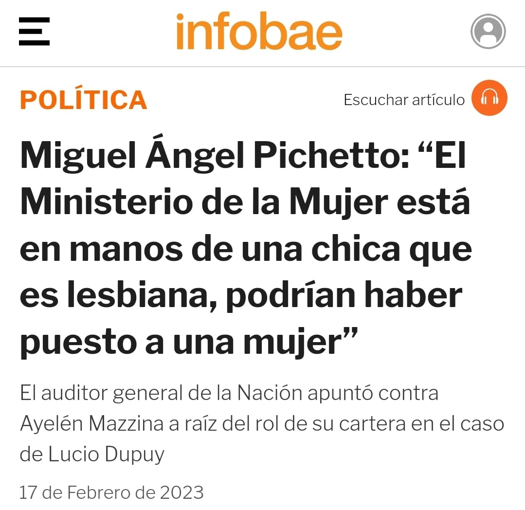 A 40 años de democracia, no podemos permitir estás expresiones discriminatorias, machistas y lesbofóbicas que generan condiciones de violencia contra las mujeres y diversidades. Repudiamos los dichos de Miguel Pichetto y nos solidarizamos con nuestra ministra <a href="/AyelenMazzina/">Aye Mazzina</a>.