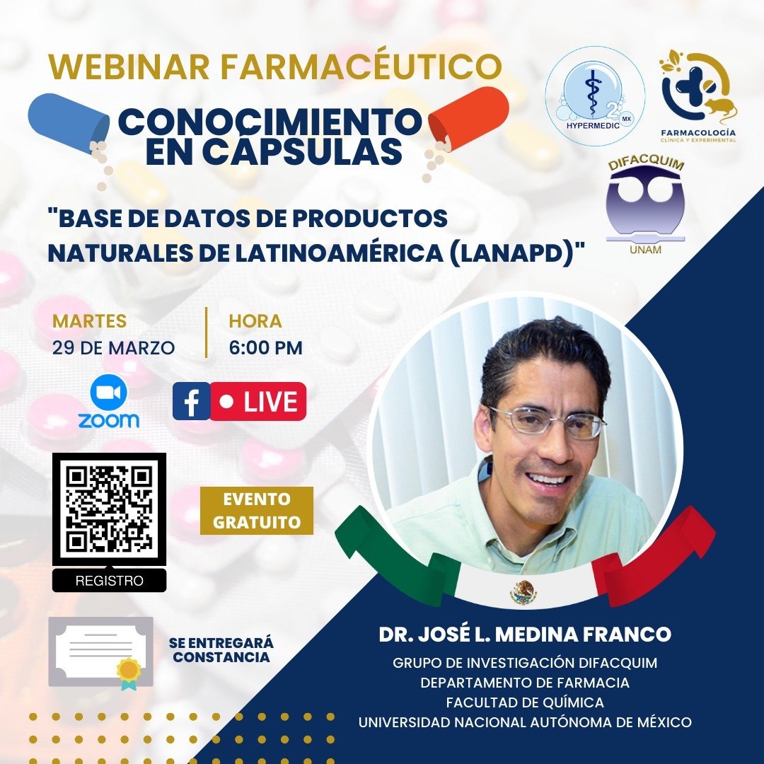 Invitación al #webinar donde de discutirá la iniciativa de #Basedatos de #productosnaturales de #latinoamérica (LANAPDB). Proyecto en colaboración con @mchavezf_1 @mariliavalli @AdrianoAndrico y otros grupos.
➡️  Registro en la liga:
forms.gle/vBVStdSExsoghy…