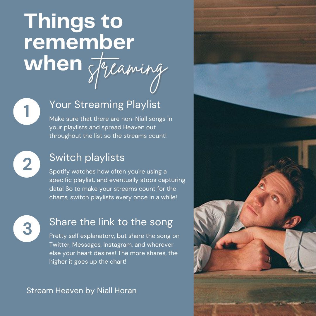 niallstreams's tweet photo. CALLING ALL LOVERS‼️ 

All week we are going to have streaming wars, and surprises to keep #Heaven up the charts! 

Here we have the goals to achieve on Spotify.. Find your team, and JOIN US! 

❤️ @nhstreamupdates 
☁️ @niallstreams 
🔥 @niallontours 
🌫️ @NiallHDailyNews https://t.co/a9UYPtWiXI
