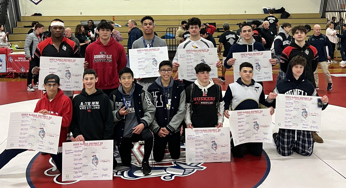 WallAthletics's tweet photo. Your NJSIAA District 22 Wrestling CHAMPIONS!! 🙌🏽💪🏽👏🏽 CONGRATULATIONS BOYS! @ShoreSports_NJ @WallWrestling @WallTwpSchools @HSSportsNJ @ShoreSports_NJ @APPSportsDesk @HSSportsNJ https://t.co/DnnPssgfvE