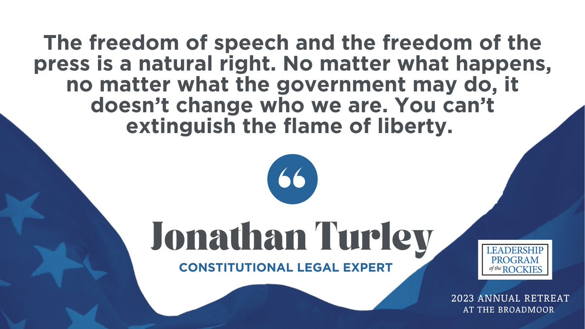 leadersnaction's tweet photo. Although he’s serious about how media is destroying the free press, @JonathanTurley gave us reasons to remain optimistic (and left us laughing).
#LPRRetreat2023
#KeepersofTheFlame
#LeadersNAction
#ArmyForFreedom
#FreedomvsForce https://t.co/3x9uMpr0DU