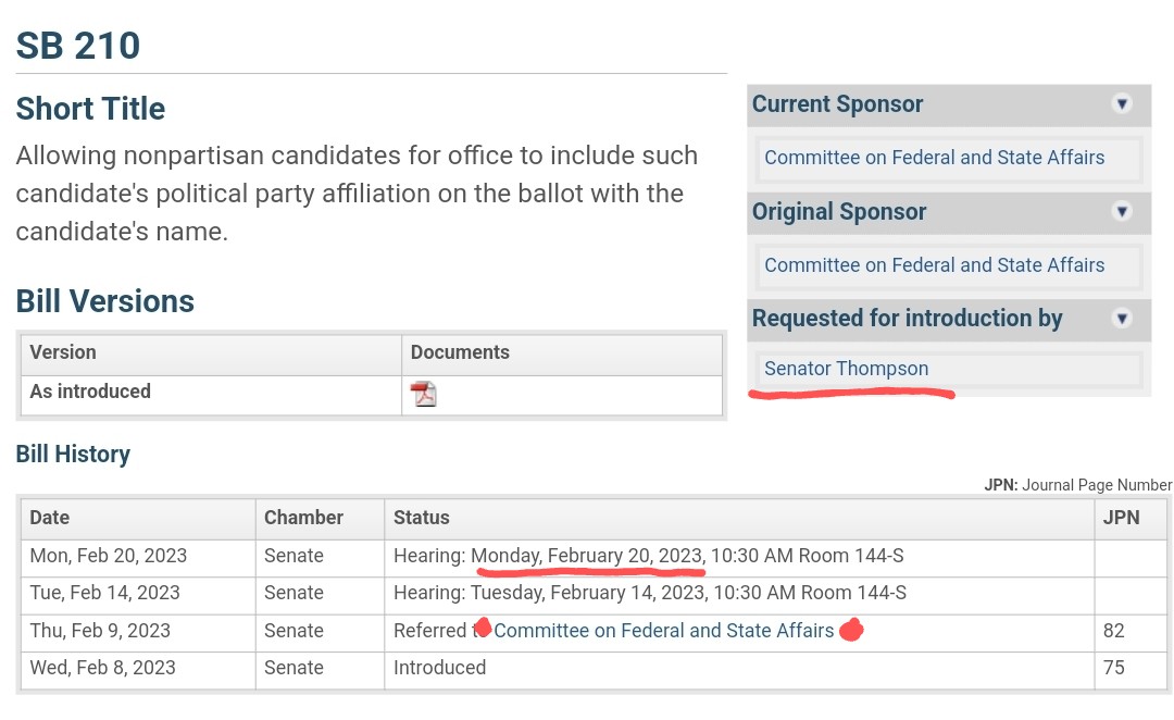 The Kansas Senate is pushing to make school board elections partisan. 🤬  We don't need partisan politics in local elections. #ksleg #ksed #SB210 kslegislature.org/li/b2023_24/co…