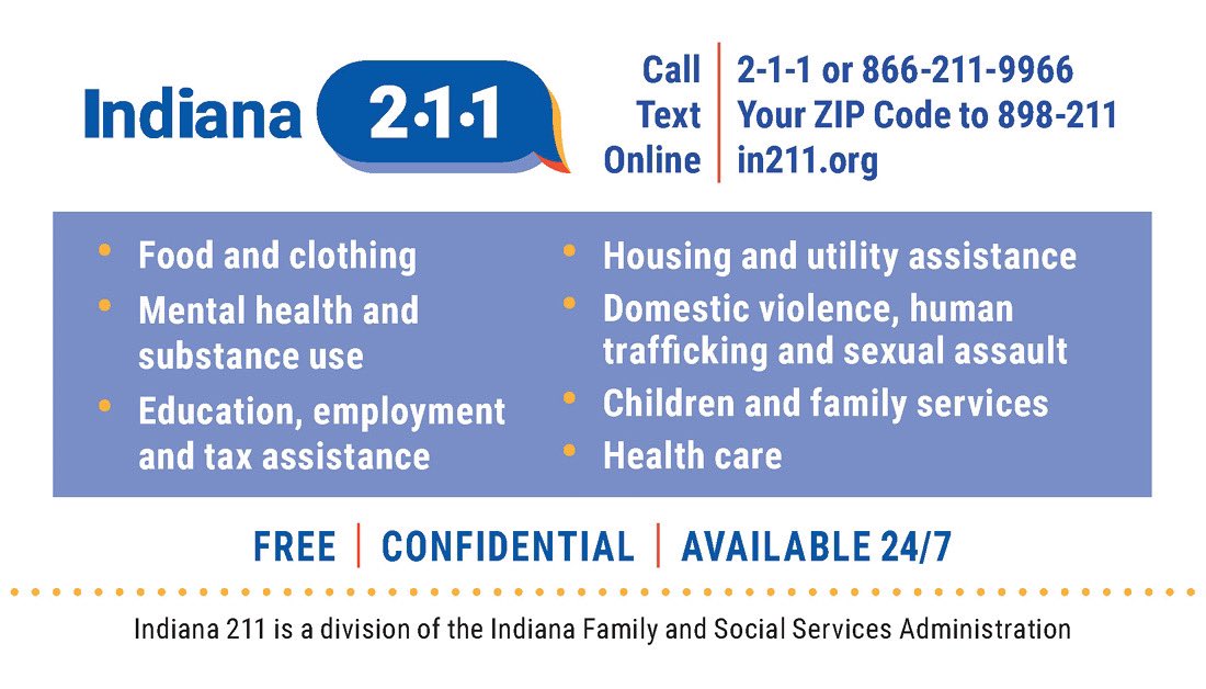 I love winter because it’s basketball season, but I know that winter is also a time that many people need help paying utilities or rent, finding food, or other issues. Let Indiana 211 help! Just call 2-1-1, text your zip code to 898-211 or go to IN211.org. Get help!