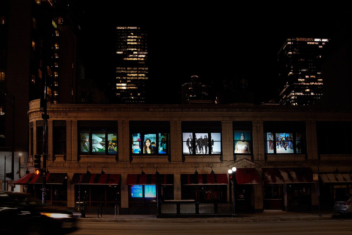 CPS_Lives's tweet photo. Catch the work CPS Lives artists at the corner of Grand &amp; State! 🤳
Projections will be on view at the former Rock Bottom Brewery from 6:00p-10:00pm every evening, and 6:00p to midnight on weekends. 📽
#cpslives #chicagostudents #chicagopublicschools #chicagoart https://t.co/N7dObLokrp