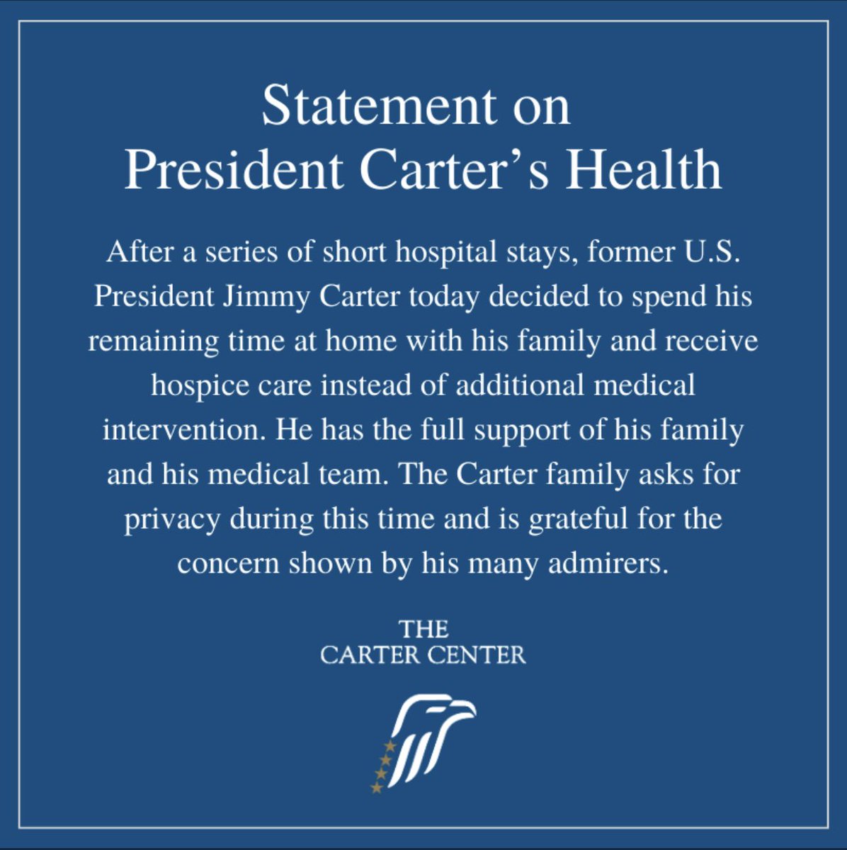 So sad…
Prayers for former President Jimmy Carter 🇺🇸 and his family…
#POTUS ♥️