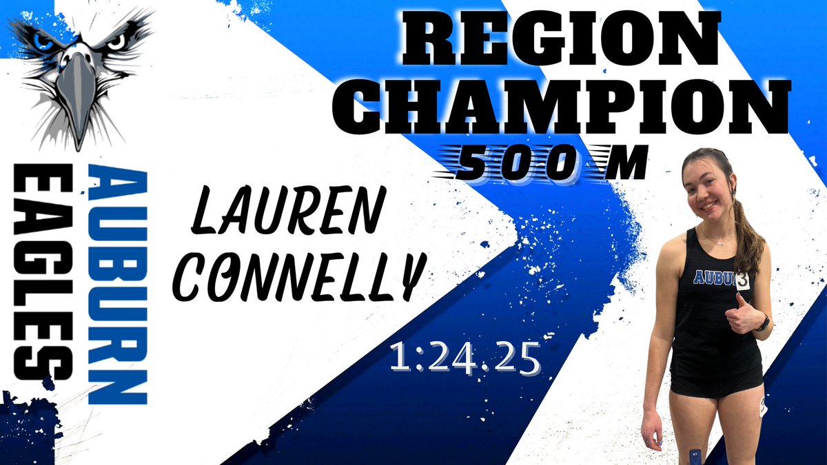 🦅🥇REGION CHAMPION🏆🦅

Congratulations to Auburn Senior <a href="/lauren_conn06/">Lauren Connelly</a> for winning the 500m at the Reigion 1/2C Championship Meet at Roanoke College.

Lauren had a great meet adding a 4th place finish in the 4x200 and 2nd in the 4x400 and setting the school record in that race.