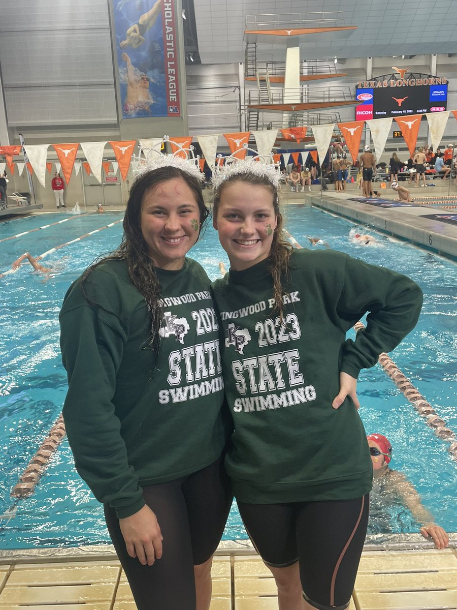 Last one fast one 💨 for these two Super Seniors at the UIL 5A Swimming and Diving Championships 😢Thanks Renee and Carlie for being incredible Lady Panthers 🐆 <a href="/HumbleISD_KPHS/">Kingwood Park HS</a>