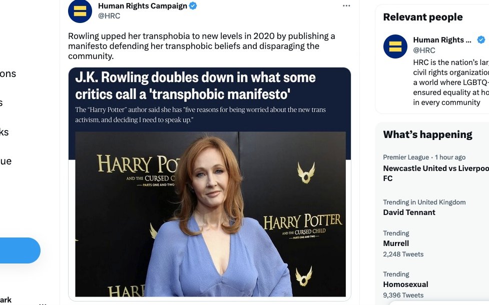TwisterFilm's tweet photo. 4./ Why are giant organisations like America's @HRC churning out clickbait about JK Rowling when she too is only doing what Gittings did, trying to stop young people being medicalised by ghouls? The sad truth is @HRC and much of our entitled LGBTQ+ lobby is morally bankrupt. https://t.co/SeklX6aSQN