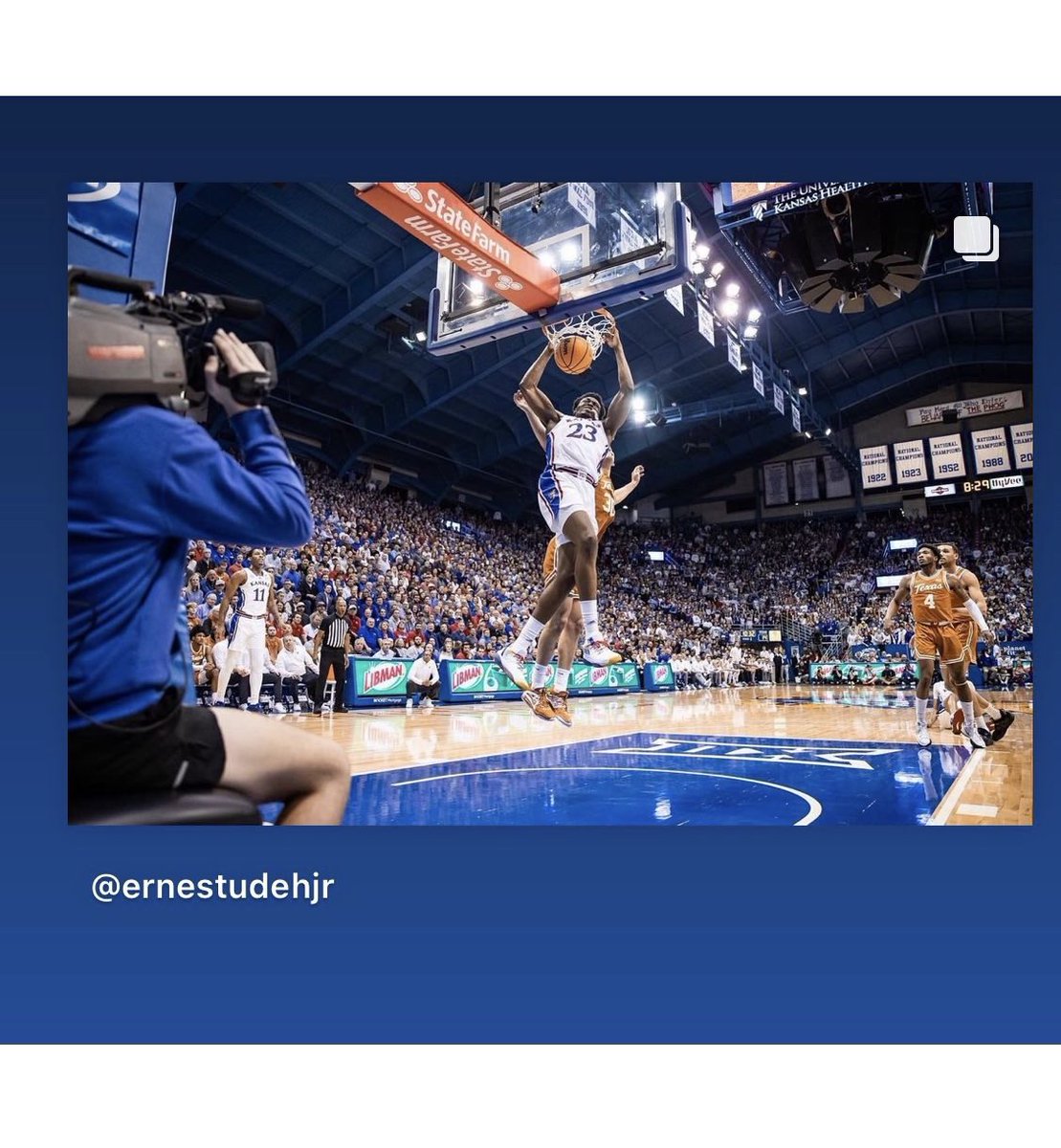 TeriRodgers12's tweet photo. Check out my @kuhoops Jayhawk cameraman now @sportsiren! #rockchalk https://t.co/oXUsPsFkZm