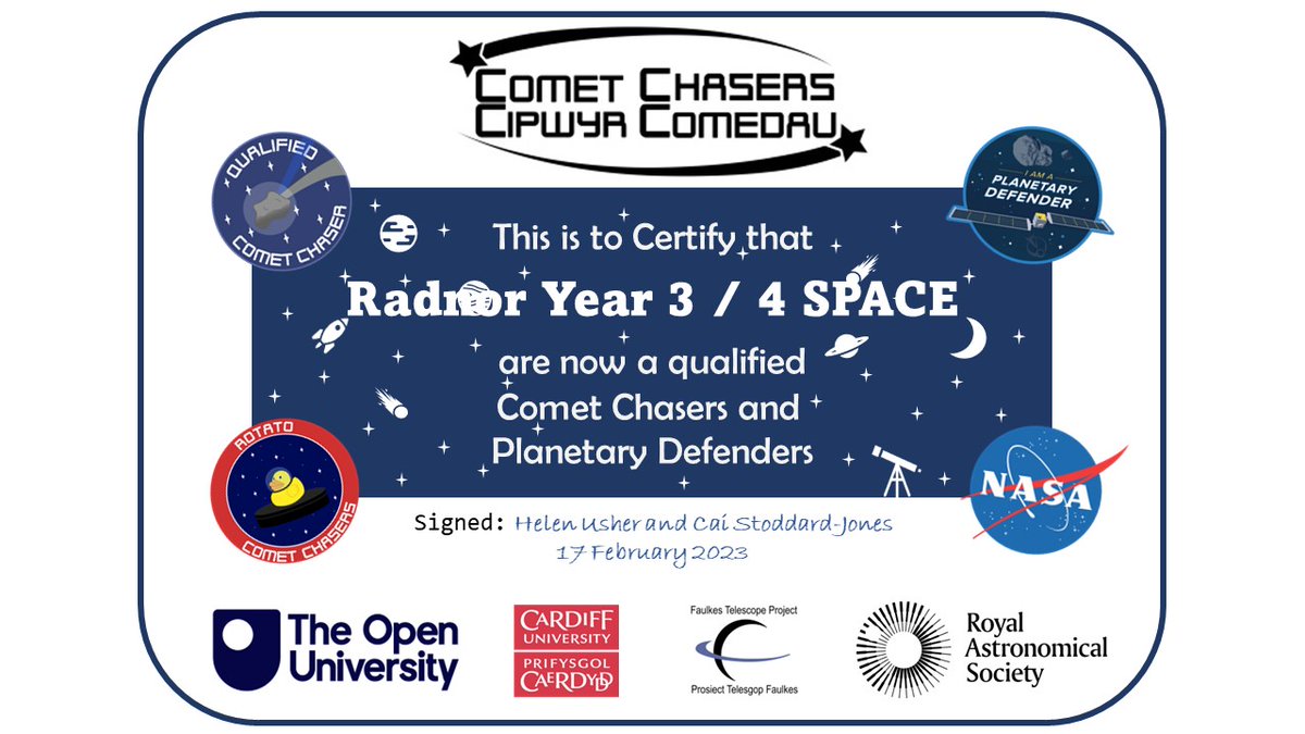 tyseren's tweet photo. And that's a wrap - 6 weeks of @comet_chasers with the lovely Year 3/4 children in @RadnorCanton for their #RadnorUni
Check out their amazing observations https://t.co/KRvUkdDequ
#DartMission #HelpingNASA
We ended with a bang: building and launching rockets ๐ Super fun! https://t.co/lSXX5z2qAR