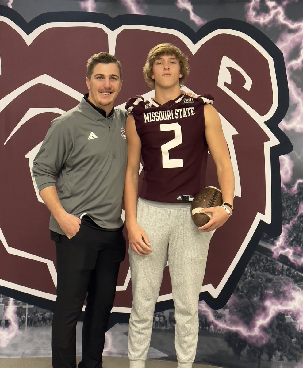 JacobWilburn6's tweet photo. WOW! #AGTG I’m very excited to announce after a great junior day at the University of Missouri State and great talks with @_CoachDowning @Ry_Beard @CoachLDScott I have received my first Division 1 offer! Thank you God! 
@TXPrivateFBGuy @TXPSPodcast @RSA_Athletics @RSA_strength https://t.co/m56BgyYzDT