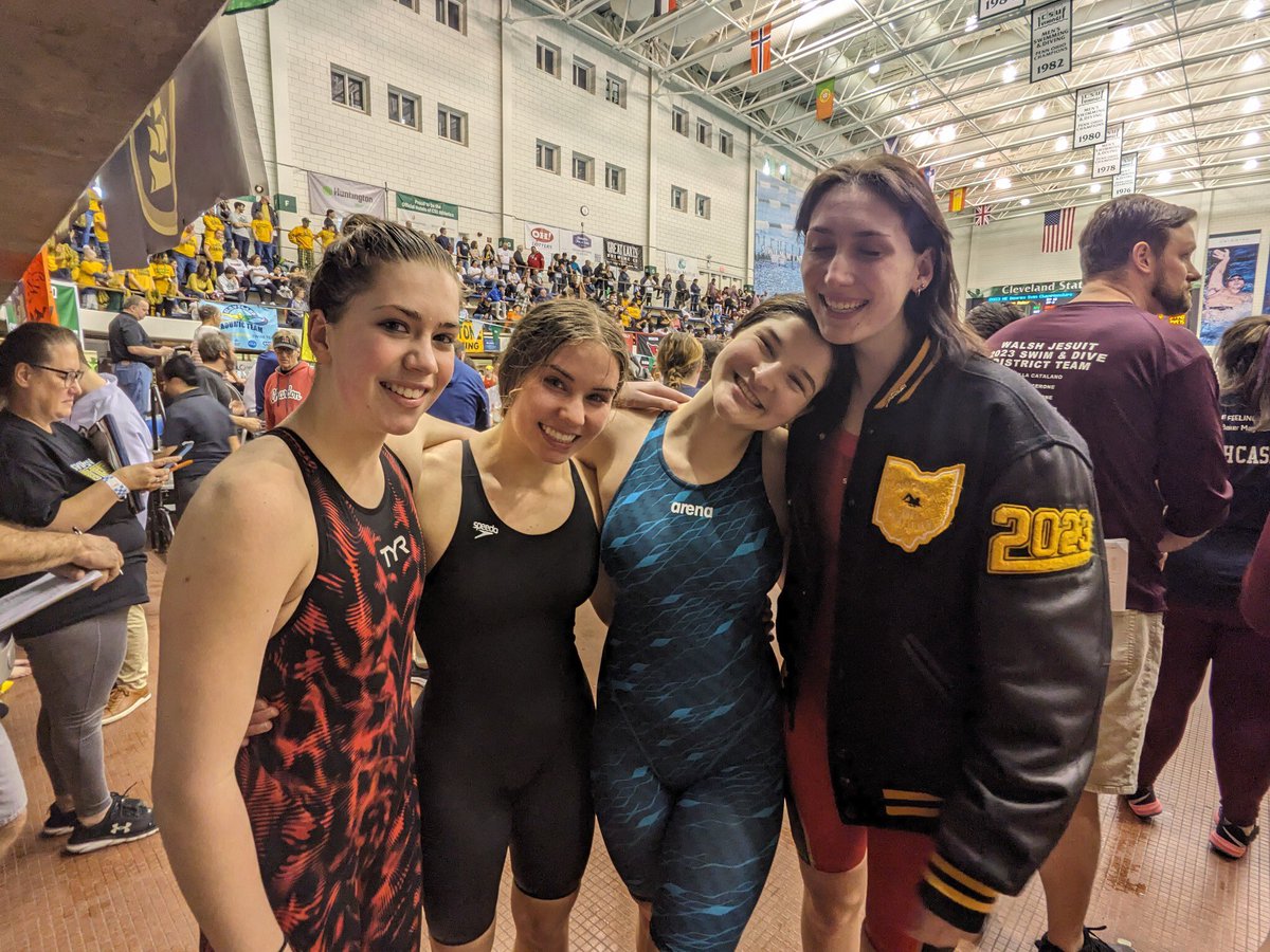 Riverside_athl's tweet photo. More school records going down at districts today! Matt Hribar breaks the 100m breaststroke record with a time of 1:01.42. The girls 400m free relay team of Kylie Lanning, Maya Jeras, Maddy Fleischer, and Sam Smtih breaks the old record with a time of 3:53.98. Congrats all! https://t.co/bdHZuiBeaJ