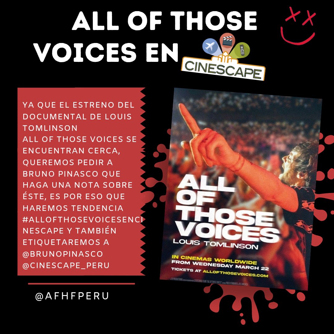 AFHFPeru's tweet photo. El estreno #AllOfThoseVoices esta cerca, queremos pedirle a Bruno Pinasco que haga una nota sobre éste, es por eso que haremos tendencia #AllOfThoseVoicesEnCinescape etiquetando a @BrunoPinasco @cinescape_peru
Comenten todas las veces posibles y así ver a louis en tv nacional‼️ https://t.co/HWRBnjKhXJ