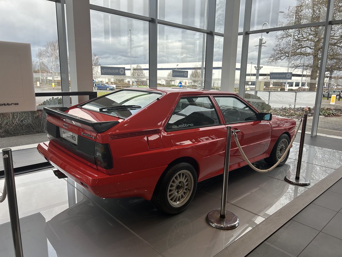 mikeacthomas's tweet photo. Visited an ⁦@AudiUK⁩ dealer today and saw this beaut. There’s something sexy about an Audi Quattro 😊 #eighties #Ashestoashes #fireuptheQuattro https://t.co/twrt7SOQae