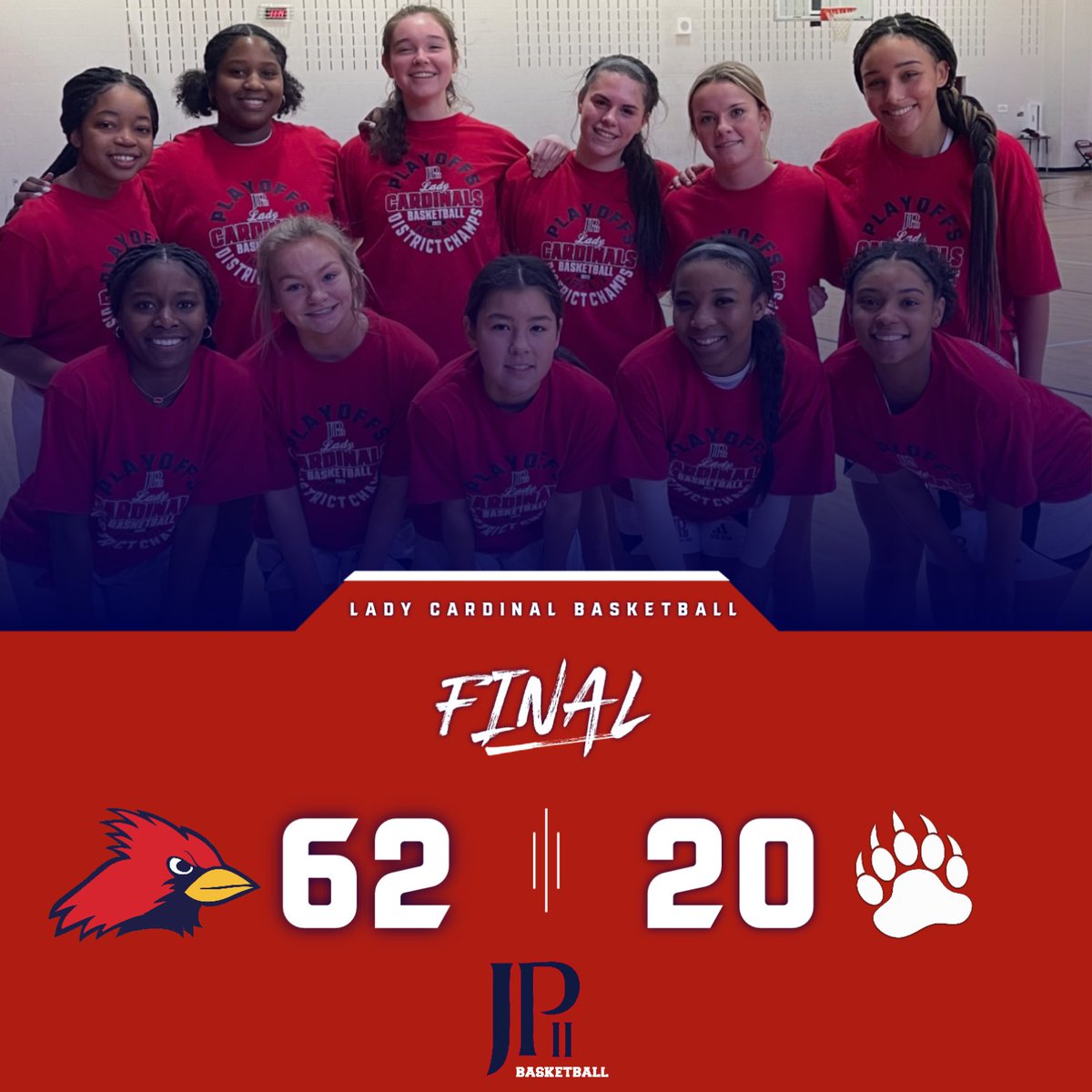 JPIIHSSports's tweet photo. Happy Cardinals because they are in a back-to-STATE of mind!! They defeated the Ursuline Bears 62-20 and will be headed to the TAPPS State Tournament! Congrats Ladies! @LadyCards_Bball @TAPPS_Regionals #outworkeveryone https://t.co/RAdgIbKBV1
